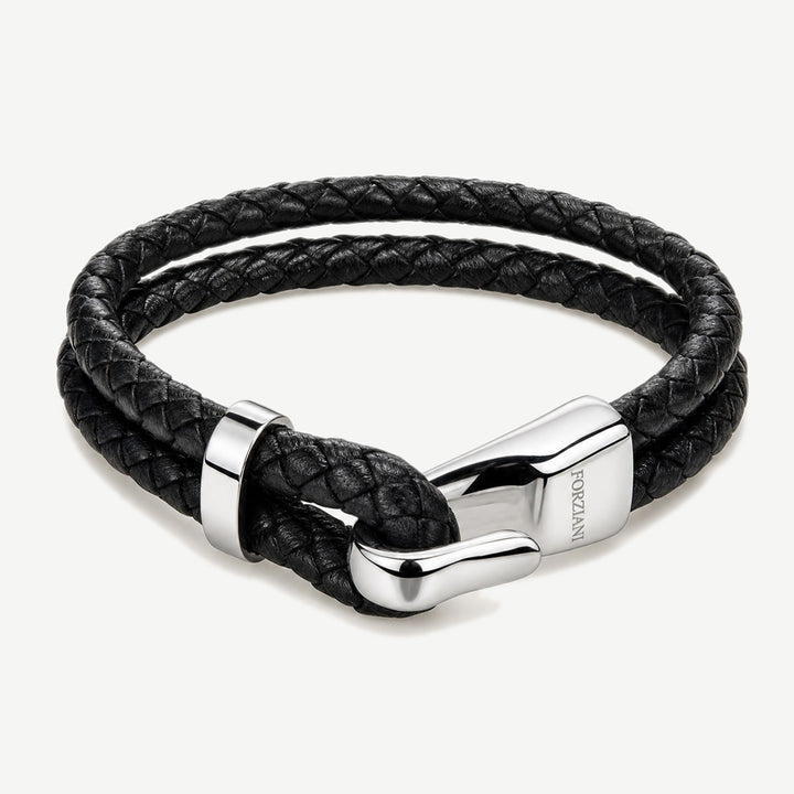 Silver Hook Double Braided Leather Bracelet