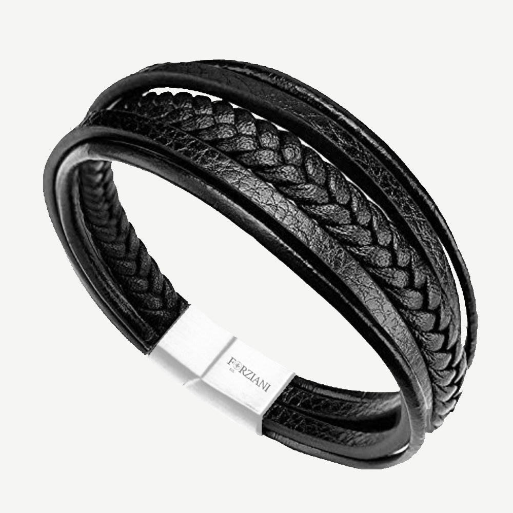 Stratos Multilayered Black Leather Bracelet