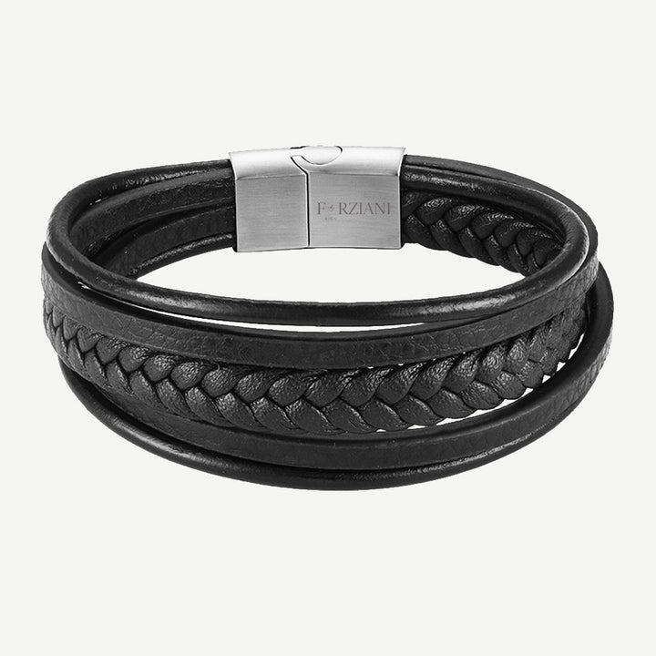Stratos Multilayered Black Leather Bracelet
