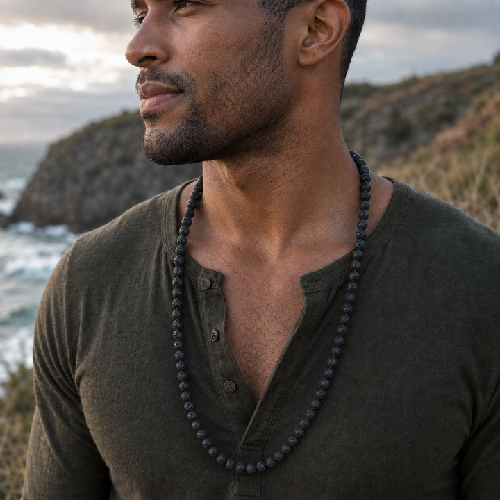 Summit Men’s Beaded Necklace Lava Stone