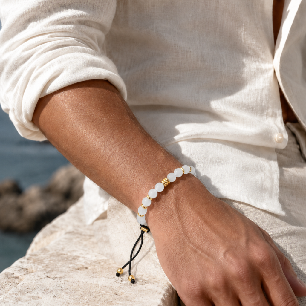 Summit Men’s Beaded Bracelet Moonstone Gold, 6mm