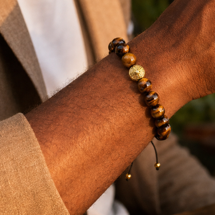 Titan Tiger Eye Stone Bracelet Gold, 10mm