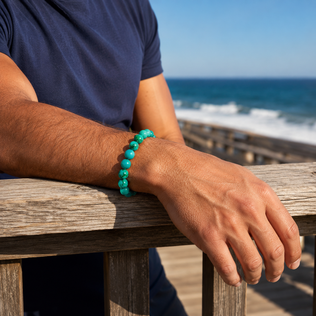 Turquoise Beaded Bracelet for Men, 10mm
