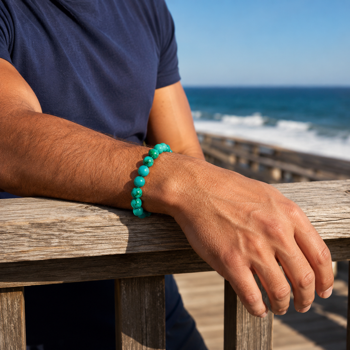 Turquoise Beaded Bracelet for Men, 10mm