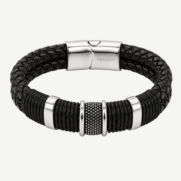 Black Nappa Double Woven Leather Men's Bracelet