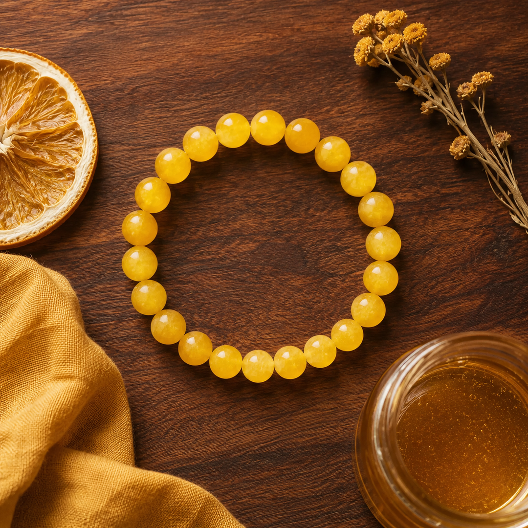 Yellow Jade Beaded Bracelet for Men, 10mm