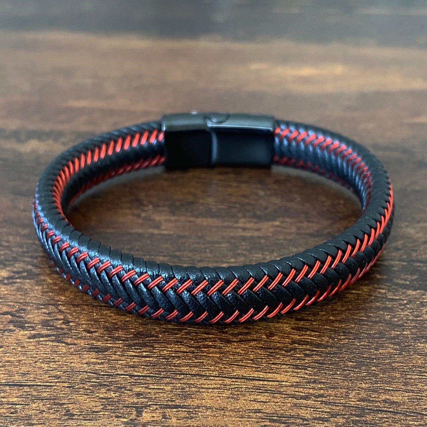 Mens red clearance leather braided bracelet