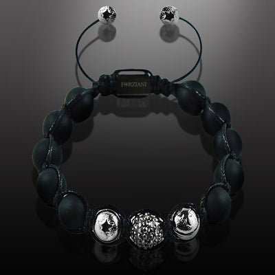 Dynamic Black Agate and CZ Diamonds Pavé Beads Bracelet, 10mm