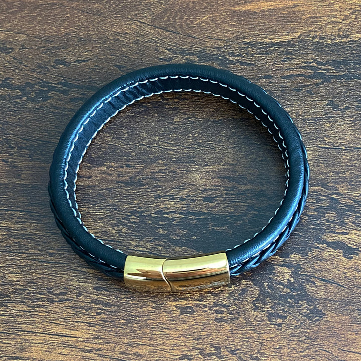 Panache Black Leather and Gold Men's Bracelet