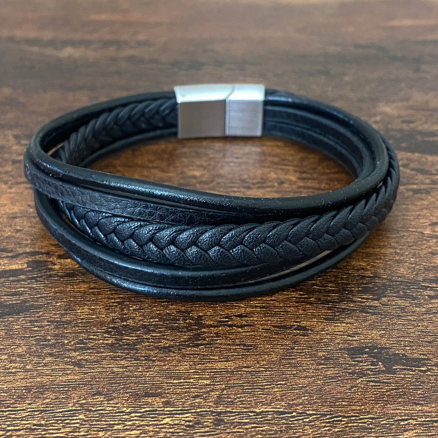 Stratos Multilayered Black Leather Bracelet