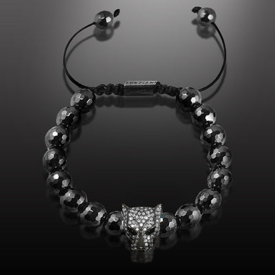 Untamed Passion Panther and Hematite Beads Bracelet, 10mm
