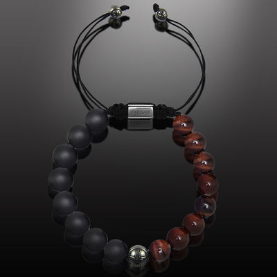 Aether Red Tiger's Eye and Black Agate Beads Bracelet, 10mm