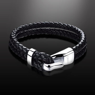 Silver Hook Double Braided Leather Bracelet
