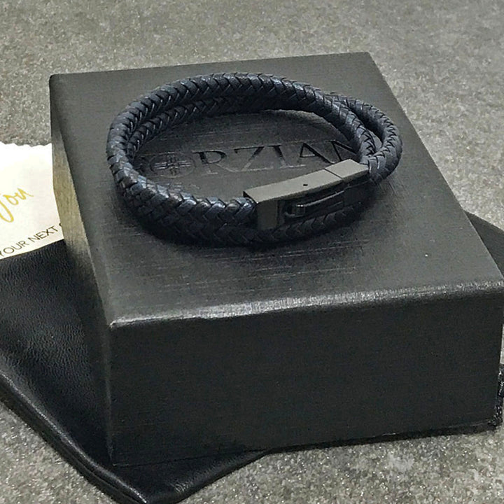 Chevron Braided Italian Leather Wrap Bracelet