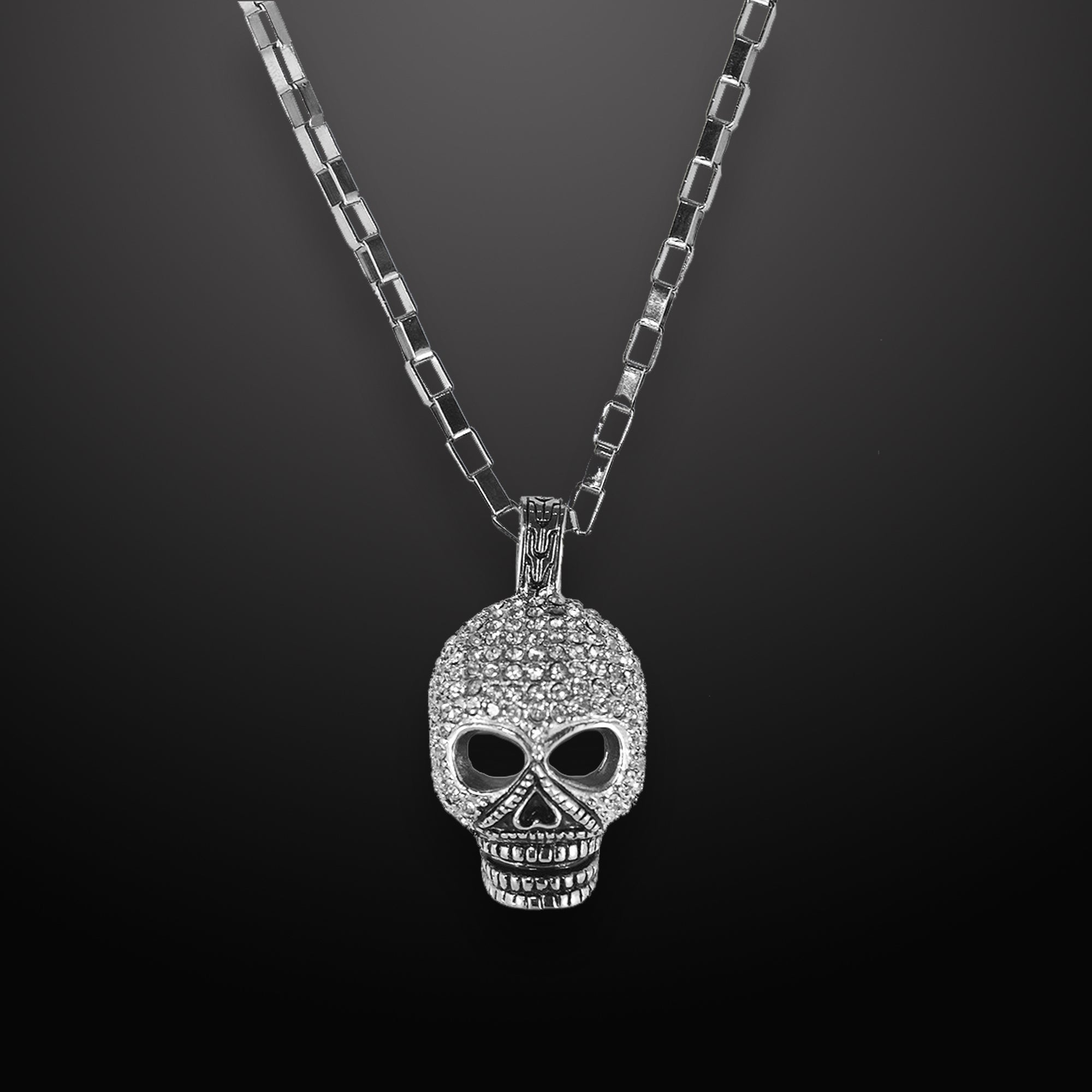 Sterling Silver White & Black Diamond Skull Pendant - Walmart.com
