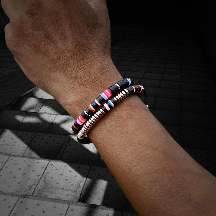 Black Multicolor Men’s Disk Beads Bracelet