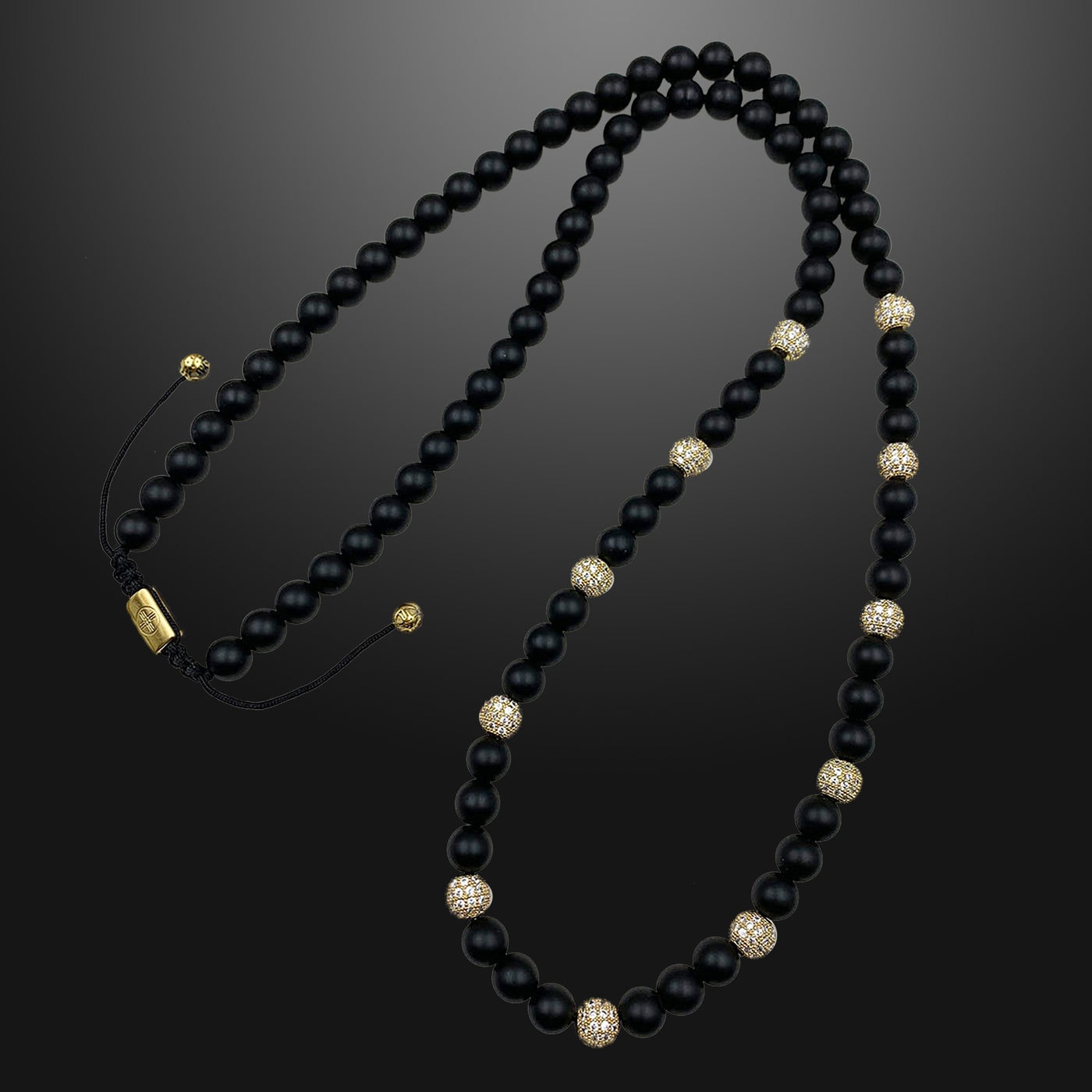 Royal Jewels Necklace with Black Agate and Pavé CZ Diamonds Beads
