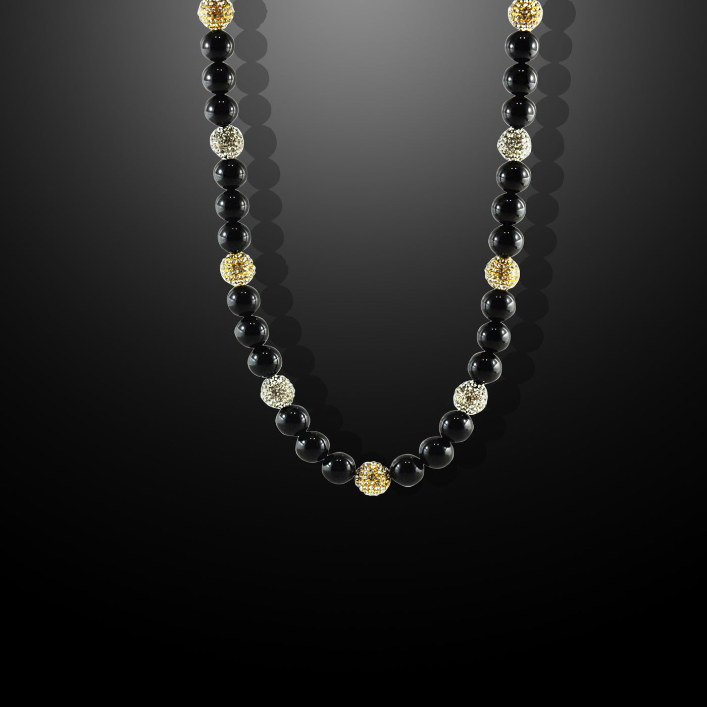 Royal Jewels Necklace with Black Agate and Pavé CZ Diamonds Beads