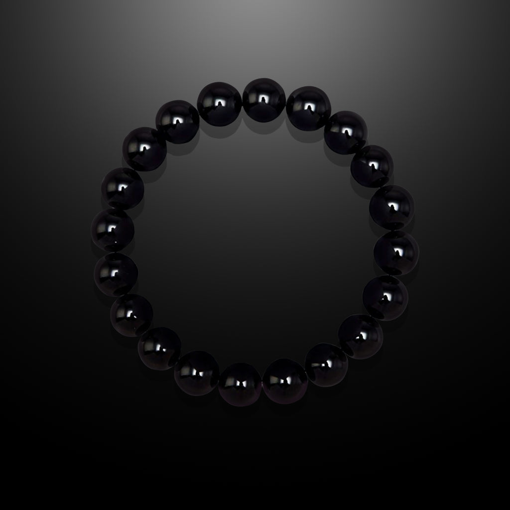 Men's 10mm high quality Black Onyx Stretch Bracelet with 12mm Snowflake Obsidian Accent Bead / Men's Jewelry / Genuine Gemstone Jewelry