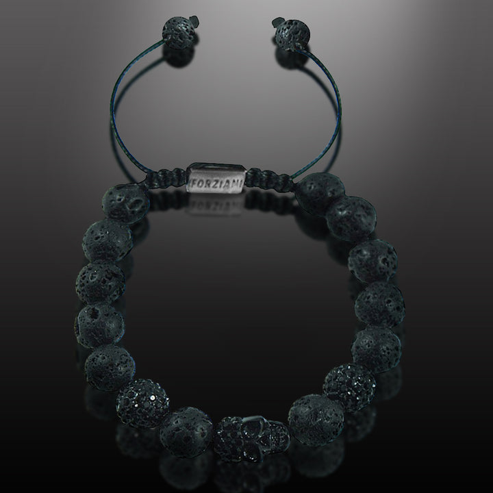 Rebel Skull and Lava Stone Beads Bracelet, 10mm