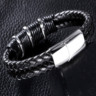 Black Nappa Braided Leather Men's Bracelet - Forziani - 2