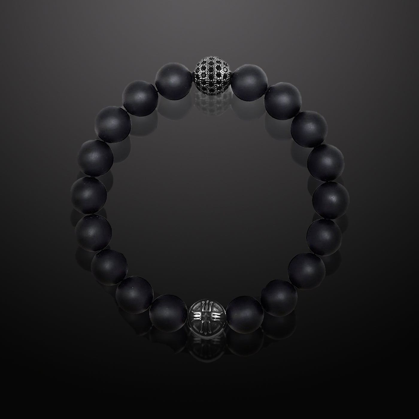 Orion Black Agate and Pavé CZ Diamonds Beaded Bracelet for Men, 10mm