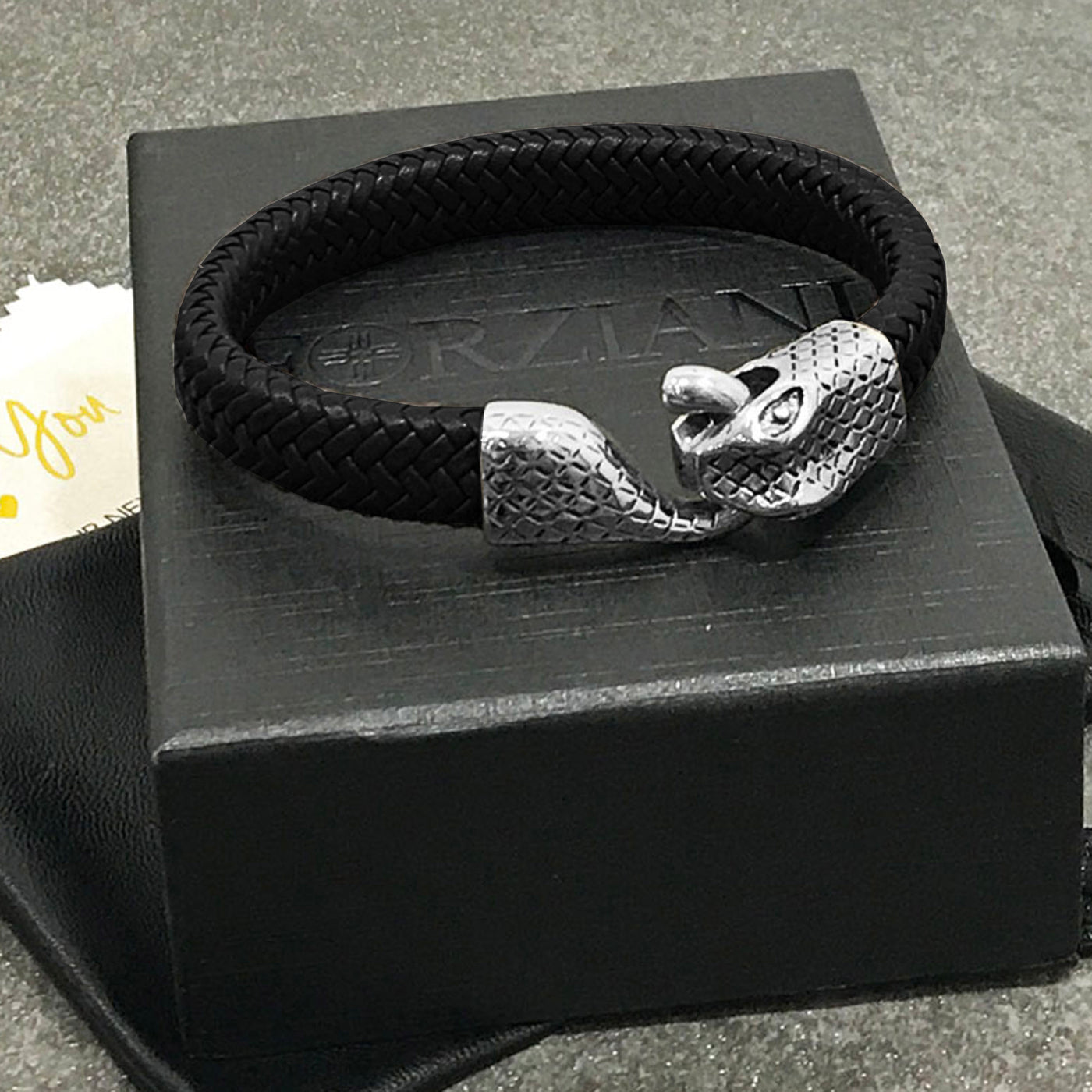 Ouroboros 'Eternity Snake' Leather and Steel Bracelet