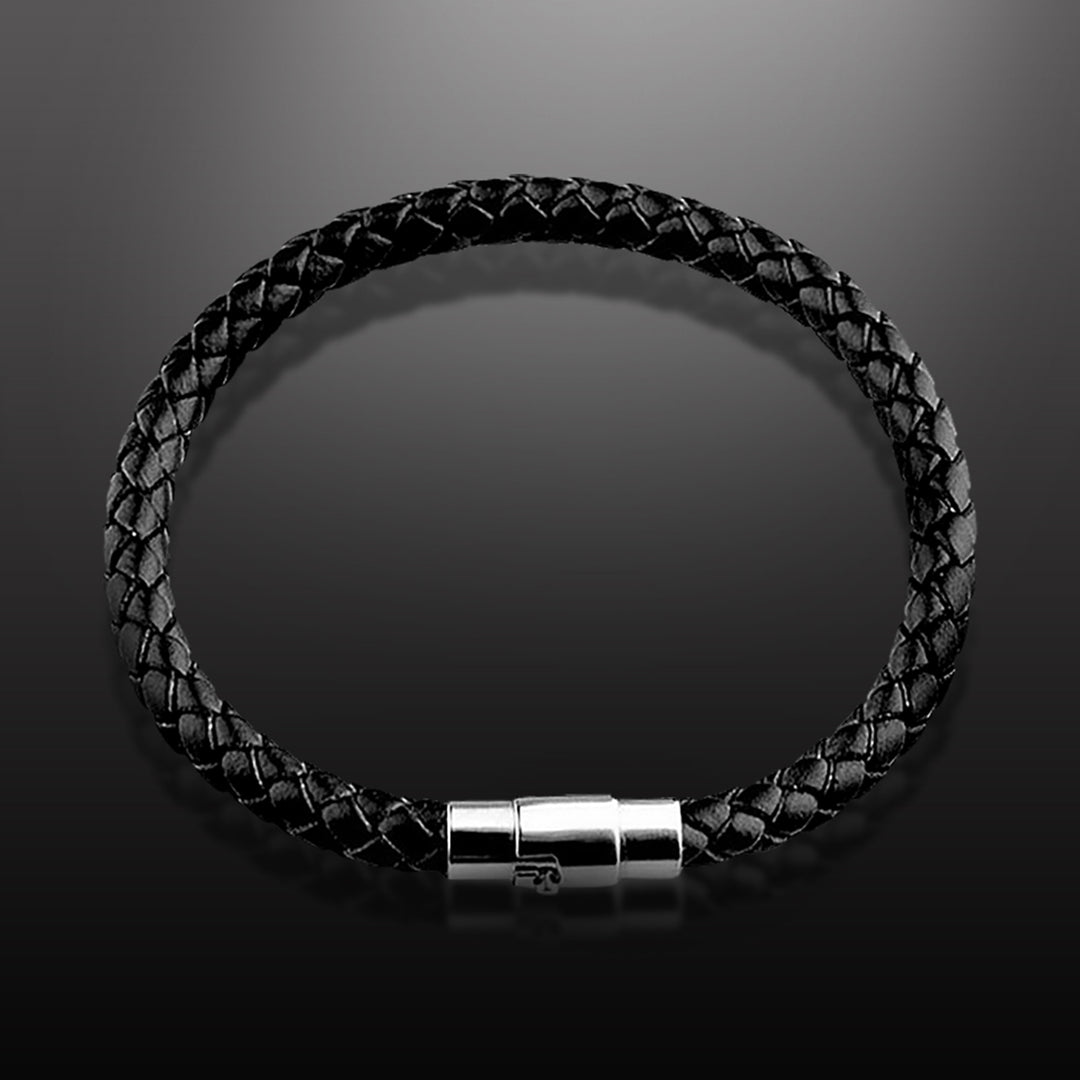 Groove Braided Black Leather Bracelet