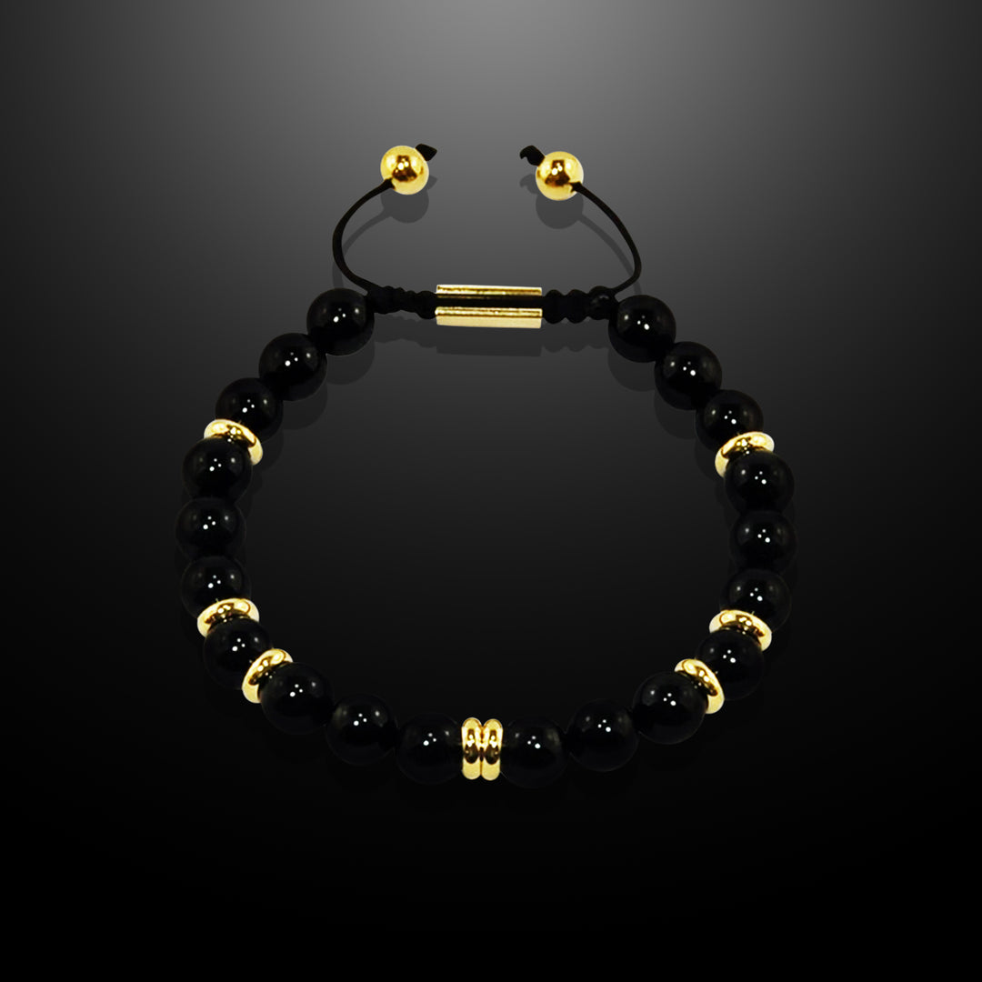Summit Men’s Beaded Bracelet Black Onyx Gold, 6mm