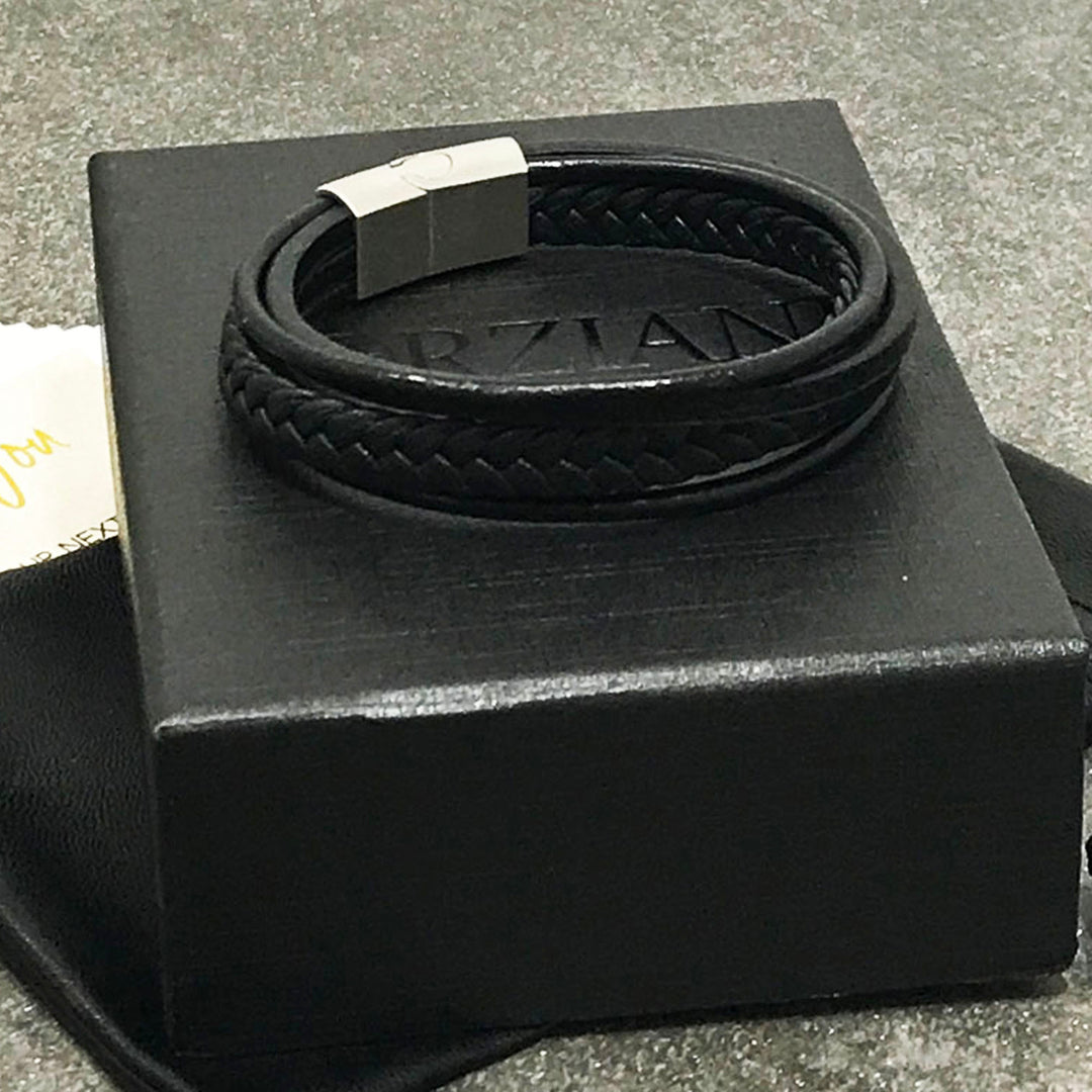Stratos Multilayered Black Leather Bracelet