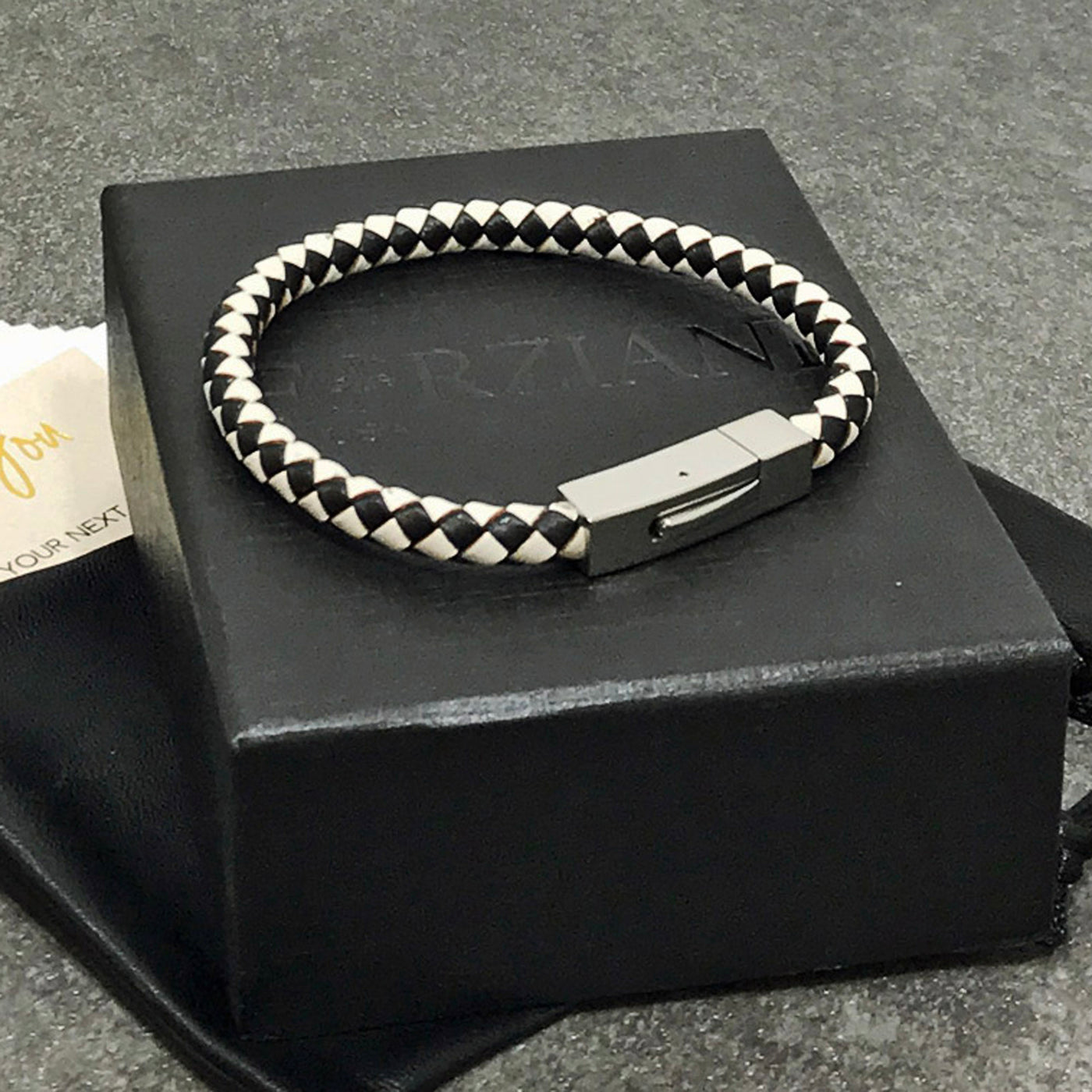 Vector Black and White Braided Leather Bracelet