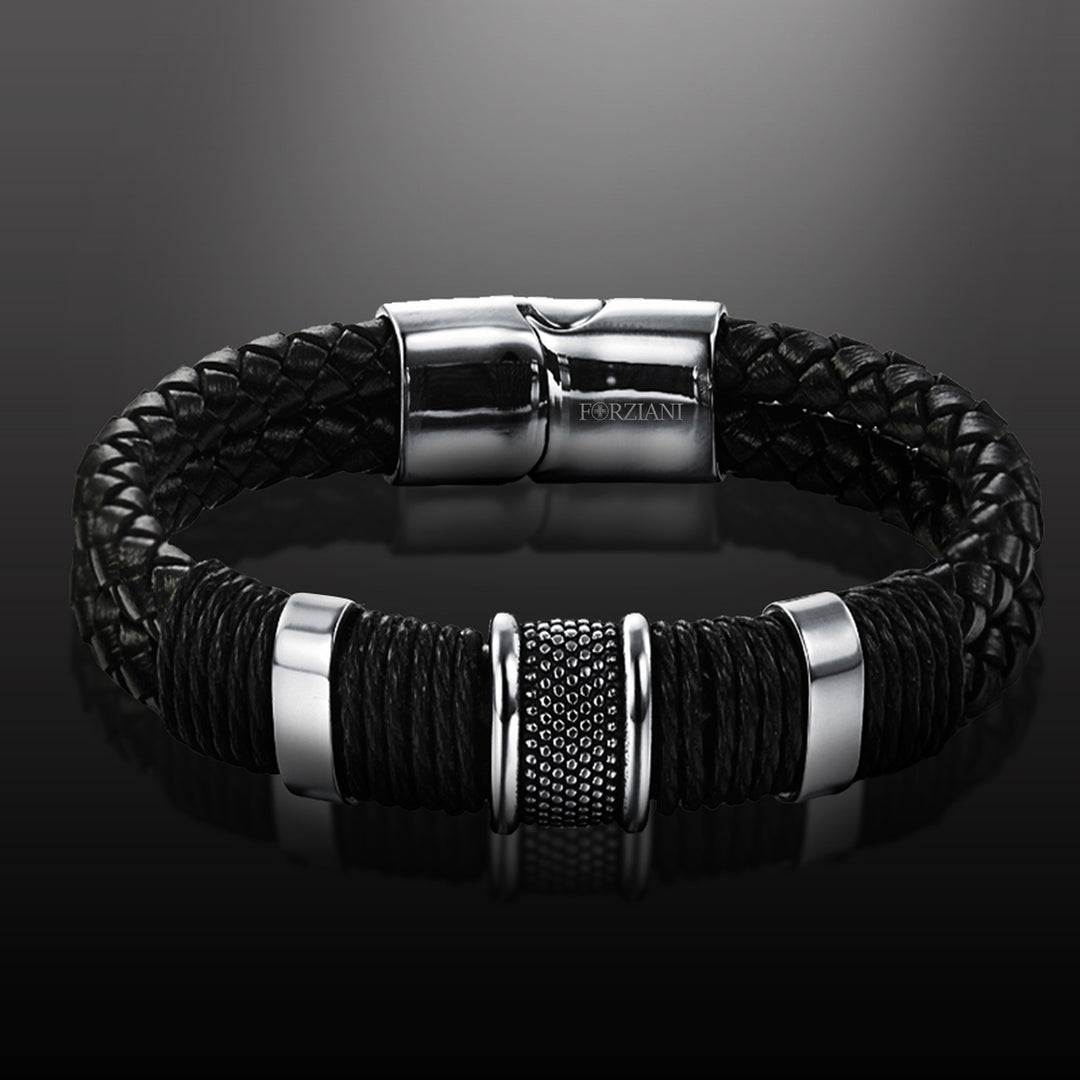  KXJ Italian Black Leather Bracelet For Men Women